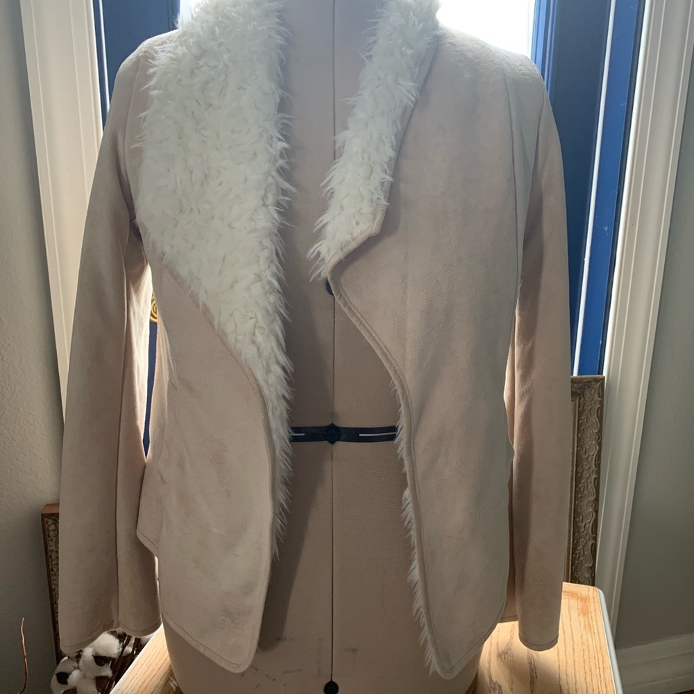 Women's Cream Faux Fur Trim Jacket